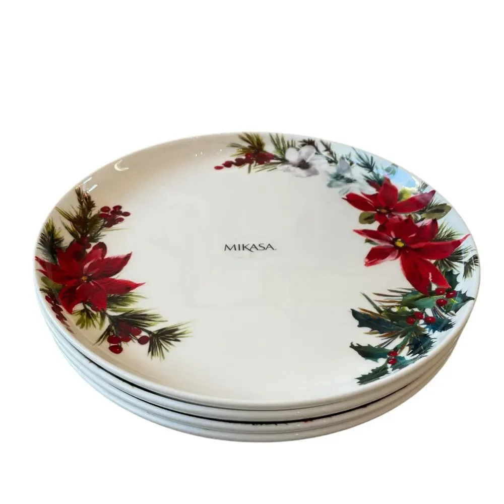 Mikasa Christmas HOPE JOY Fine China 11in Holiday Dinner Plates Set of 4 New